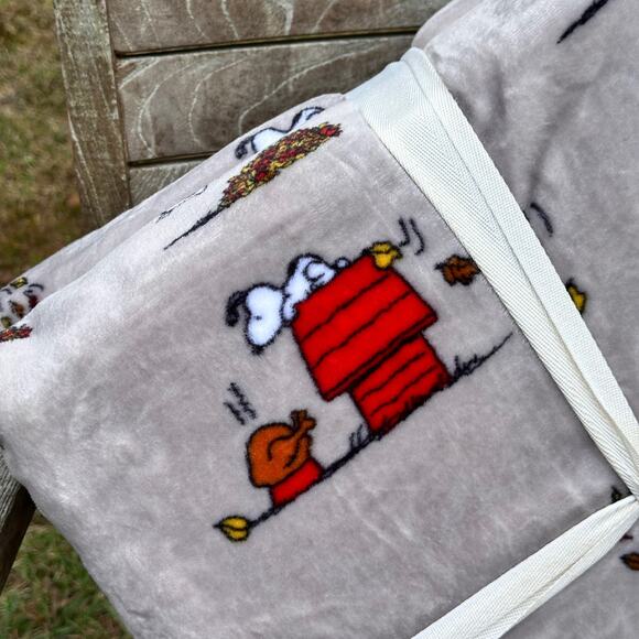 NEW Peanuts Snoopy Fall Theme 90"x 90” FULL /QUEEN Berkshire Gray Throw Blanket - Picture 8 of 11